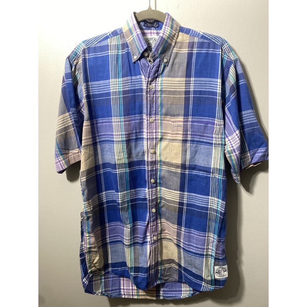 Vintage 90s Gant Salty Dog Plaid Short Sleeve Button‎ Up Shirt Men's small BEACH